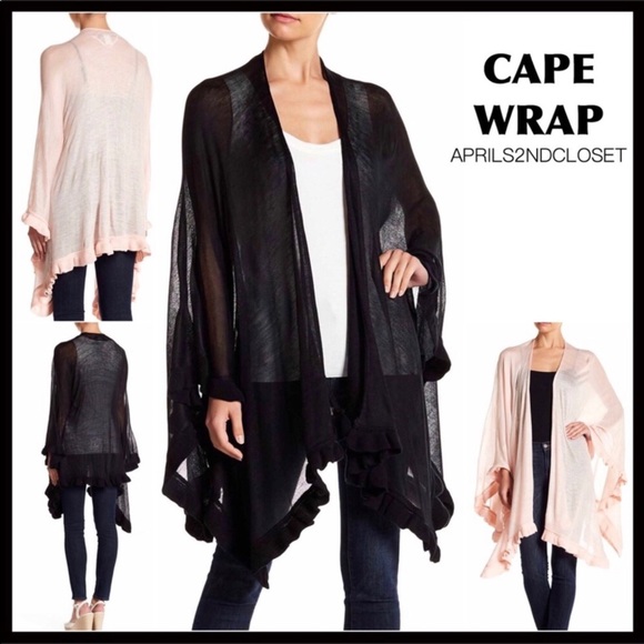 ACCESSORY ST. N.Y. Jackets & Blazers - LUXE BLACK CAPE PONCHO BLANKET WRAP COAT A3C